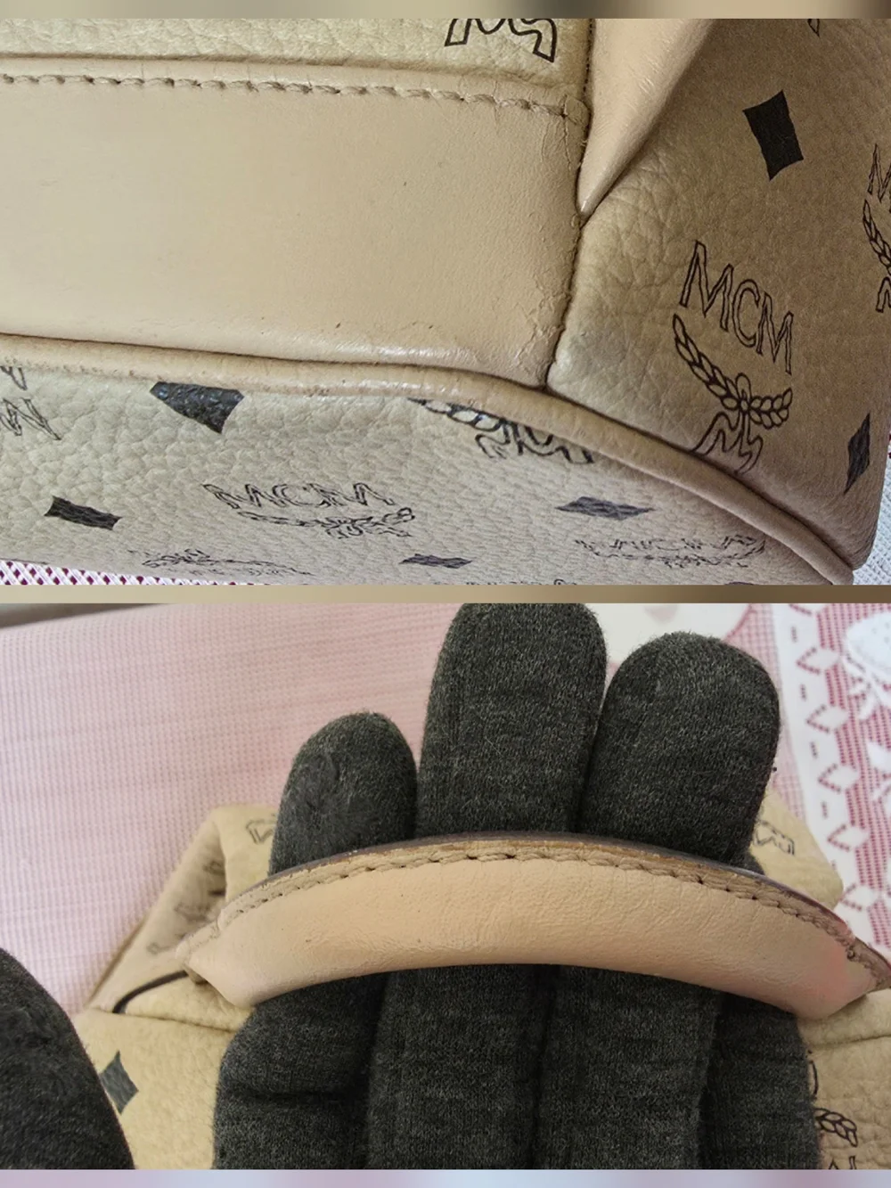 MCM Cream Monogram Medium Backpack AUTHENTIC
